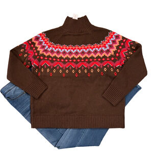 NWT LOFT Lou & Grey Brown & Pink Fair Isle Sweater - SIZE LARGE